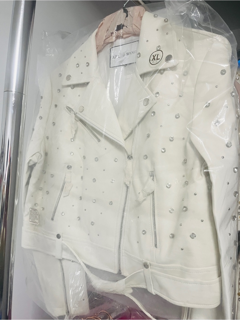Callie Lives For The Win Azalea Wang White Rhinestone Moto Jacket M XL - Picture 7 of 14